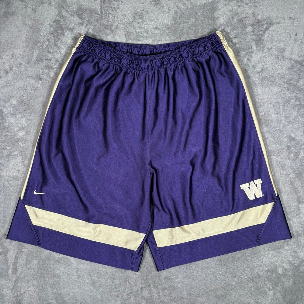Vintage Nike Team UW Huskies Baggy Y2K Basketball Shorts XL Purple Gold